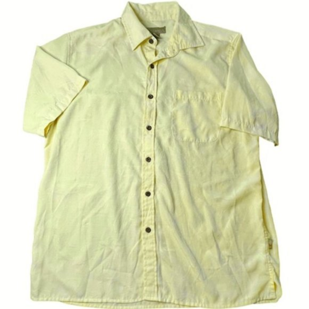 Cabana Mens Yellow Island Wear Casual Button Up Shirt Size L‎ Vacation